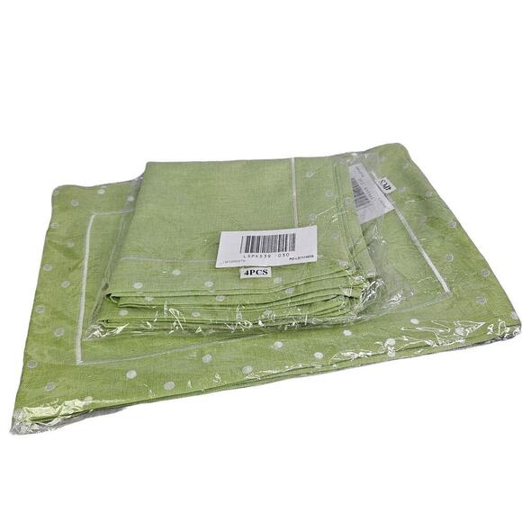Green Placemats Set of 8 Polka Dot Border Machine Washable 12x17 Poliviscose New - Picture 8 of 10
